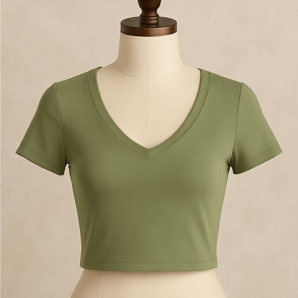 Fashion Nova Sage Green V-Neck Crop